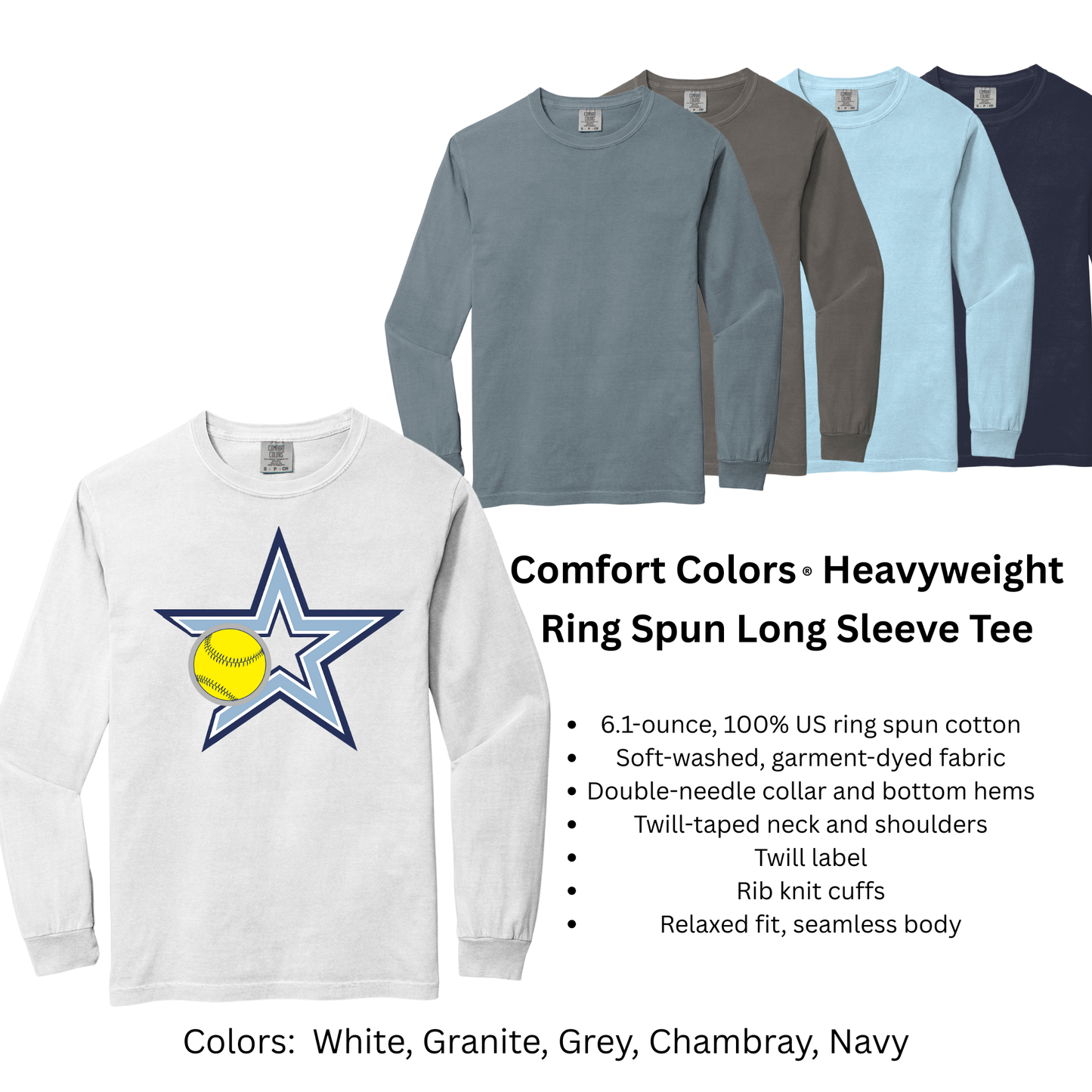 Stars Elite Softball - Comfort Colors Long Sleeve