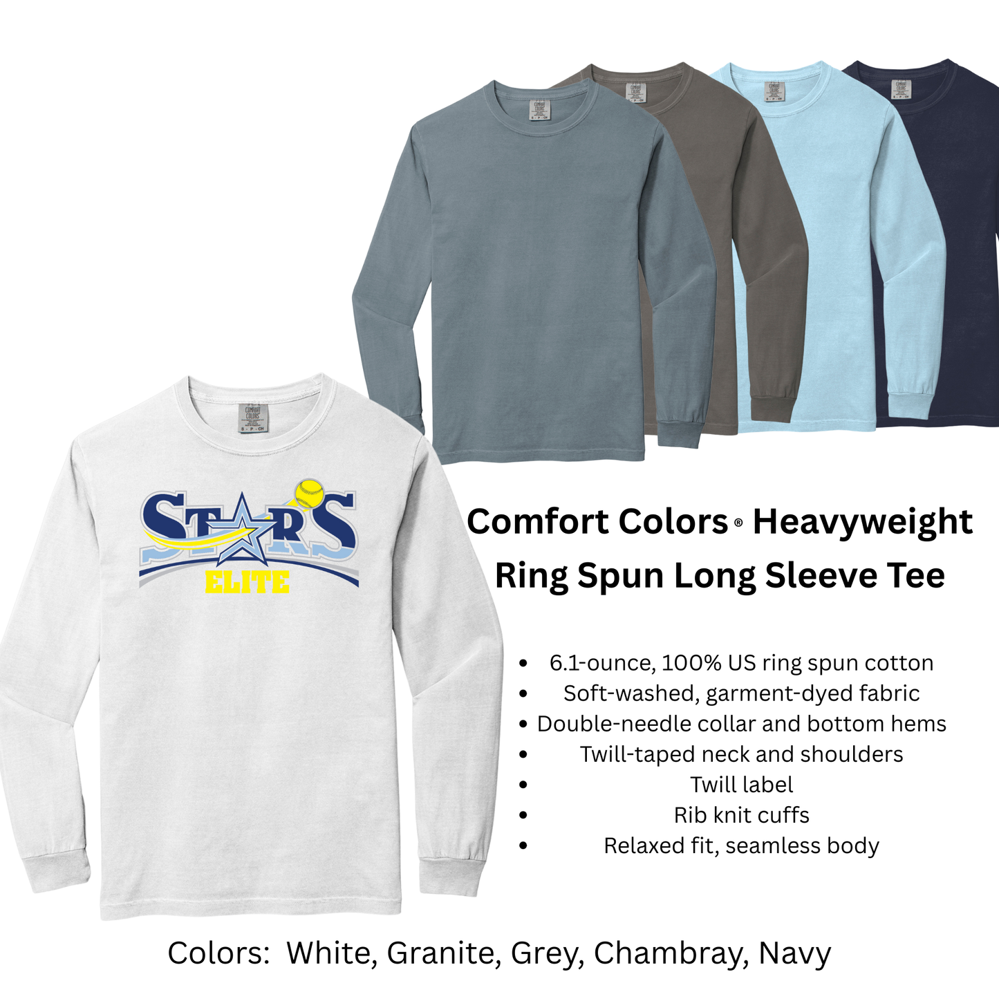Stars Elite Softball - Comfort Colors Long Sleeve