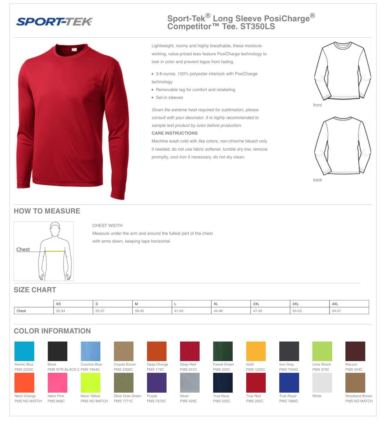Tek Chart Size and Color Charts - Adult Sport-Tek – Johnnie Sue's