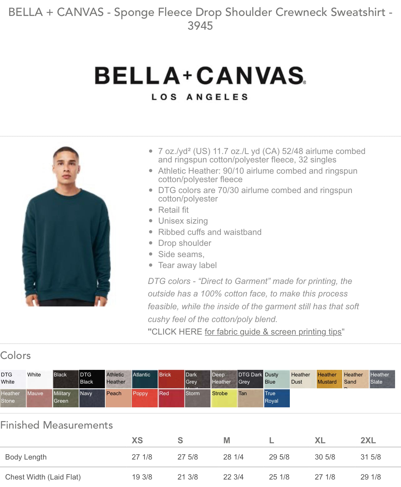 Size and Color Charts - Adult Bella Canvas