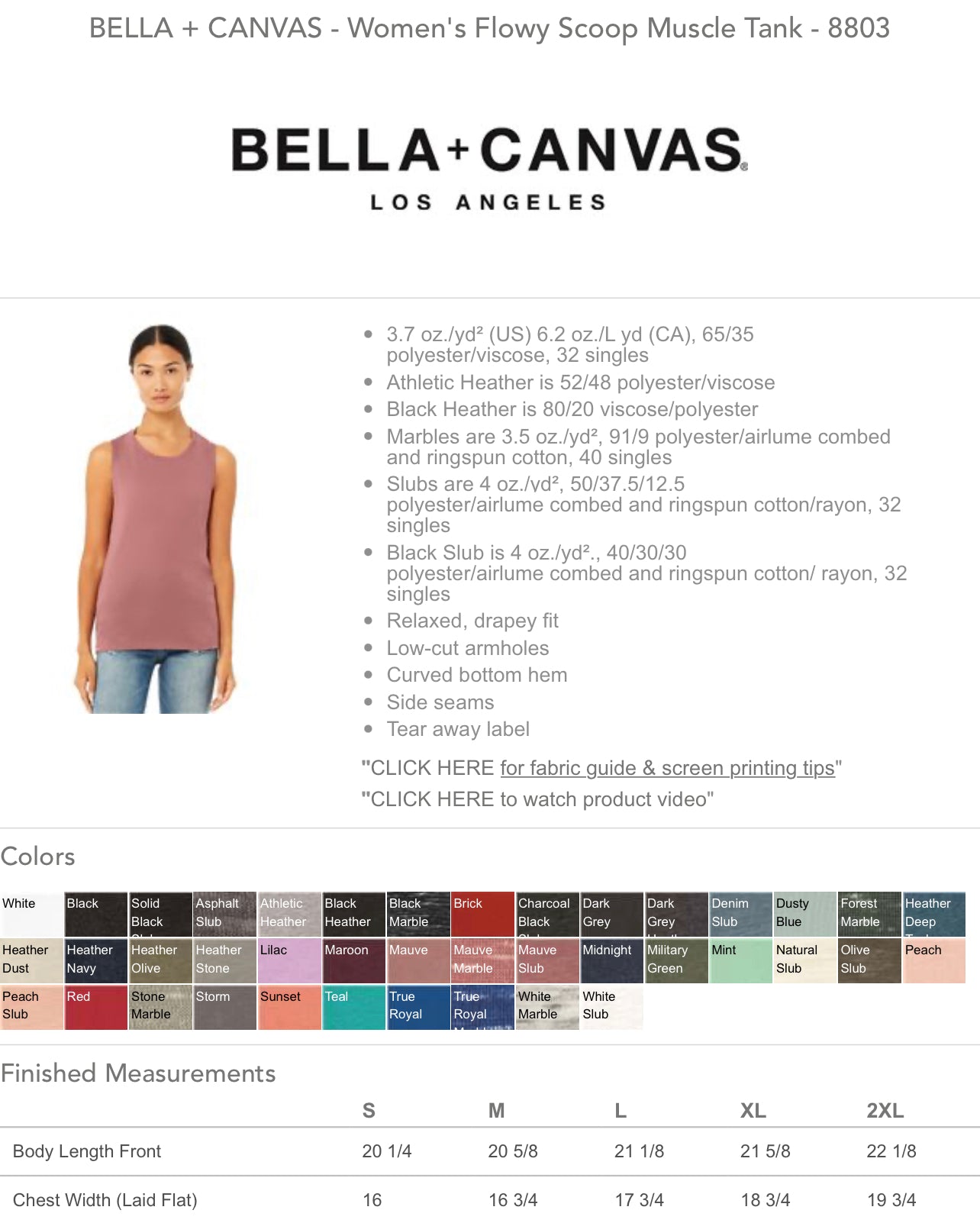 Size and Color Charts - Adult Bella Canvas