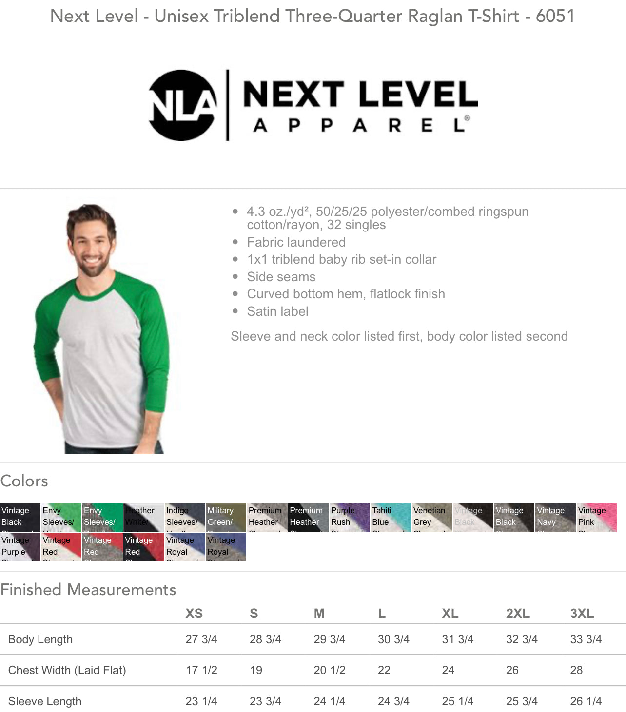 Size and Color Charts - Adult Next Level