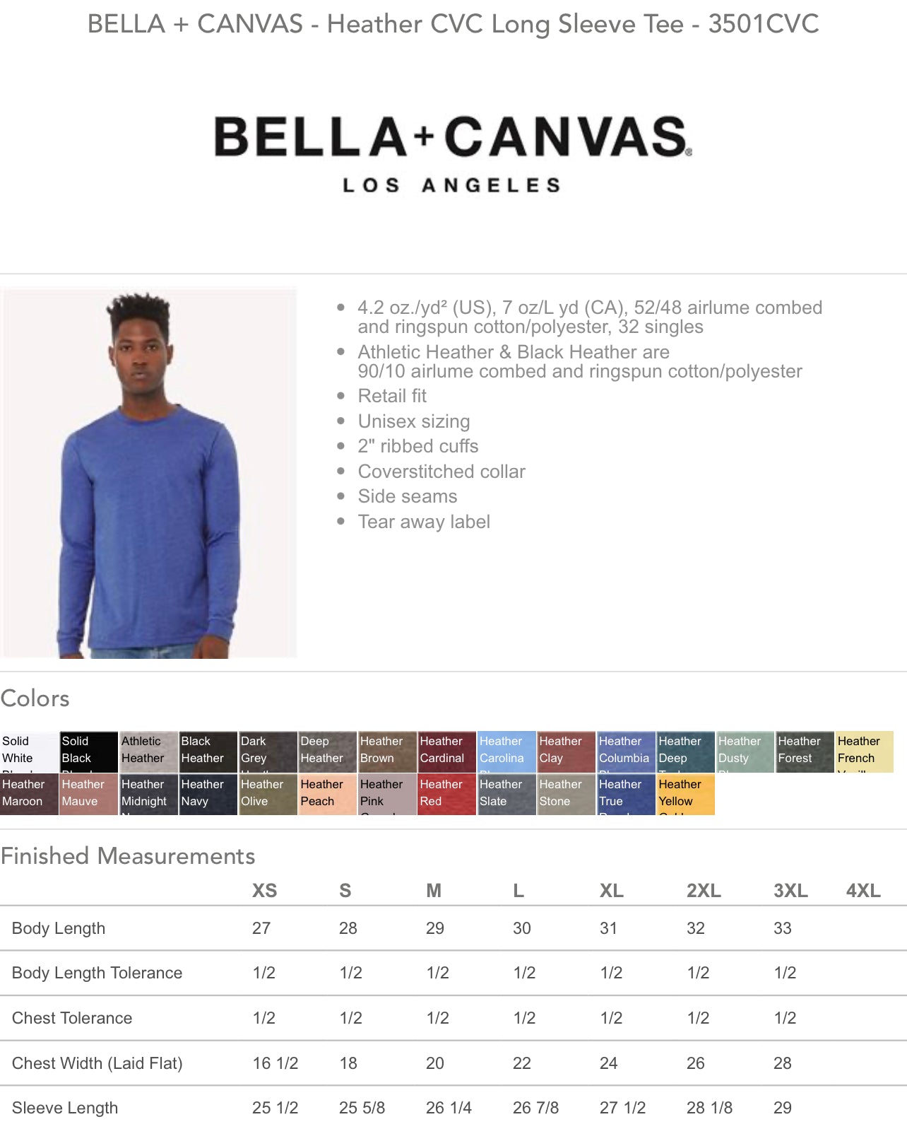 Size and Color Charts - Adult Bella Canvas