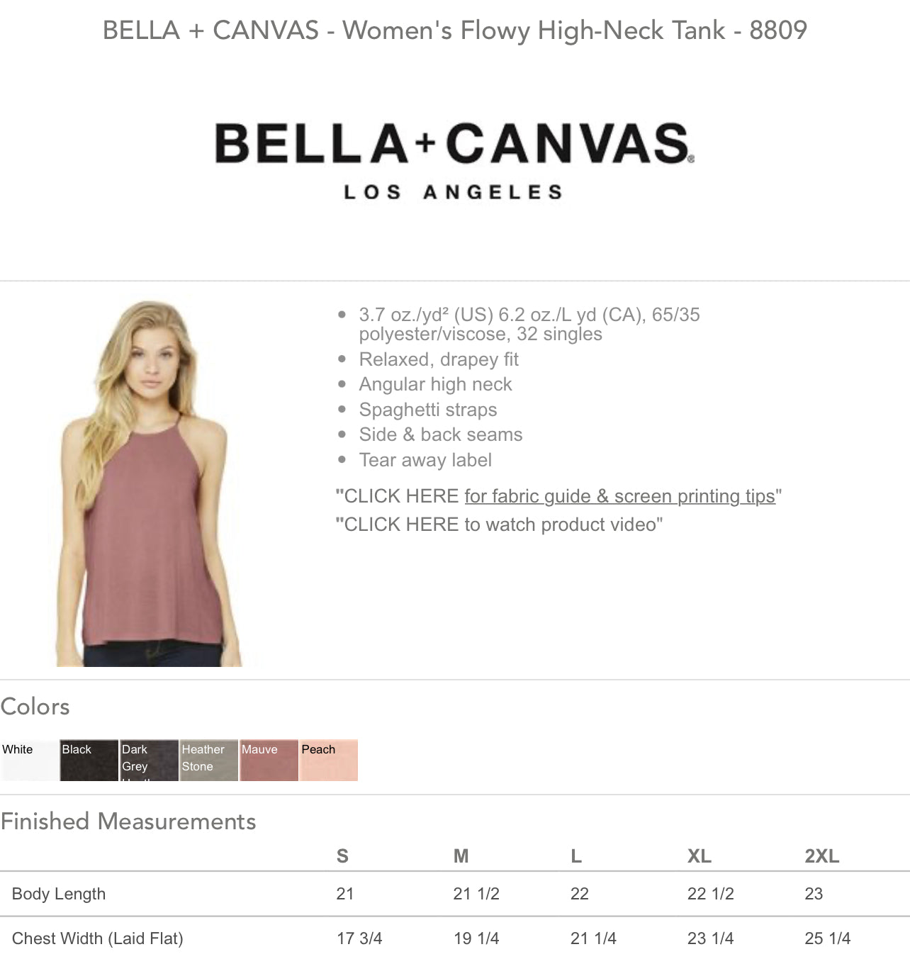 Size and Color Charts - Adult Bella Canvas