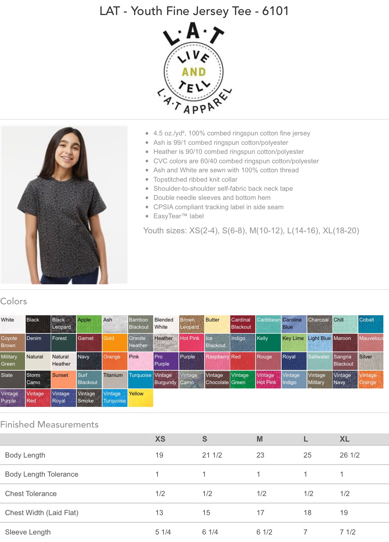 Size and Color Charts - Youth LAT