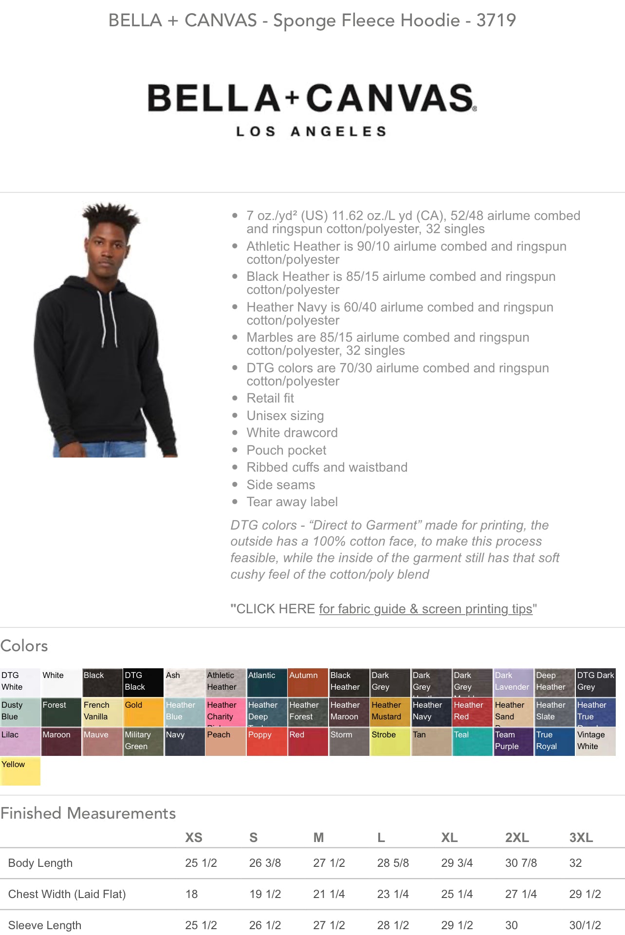 Size and Color Charts - Adult Bella Canvas
